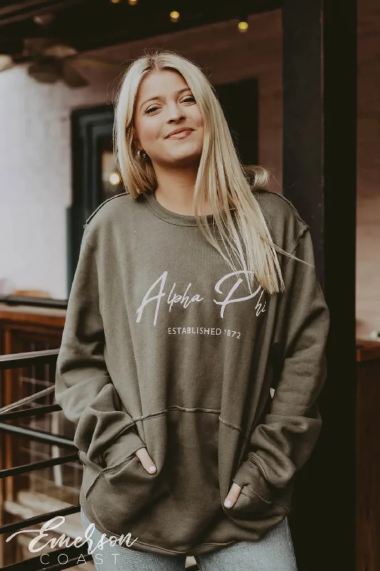 Alpha Phi Olive Raw Seam Sweatshirt