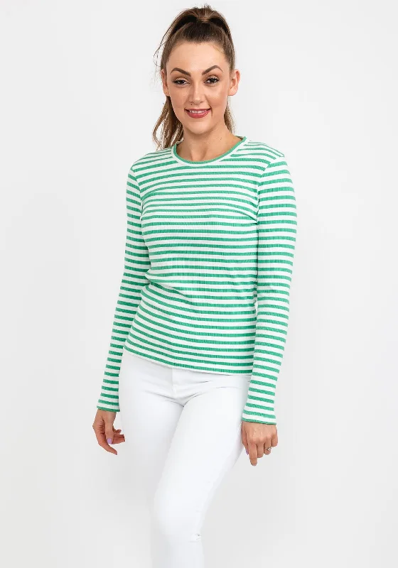 b.young Long Sleeve Stripe Knit Top, Green