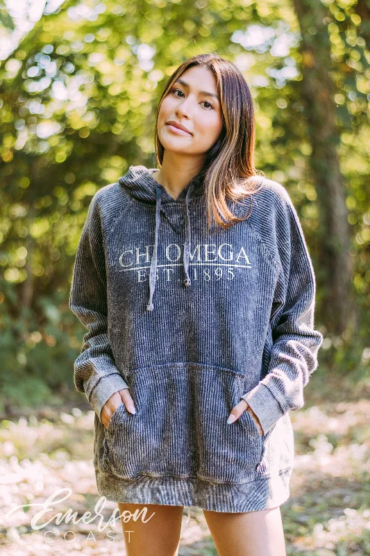 Chi Omega Charcoal Corduroy Hoodie