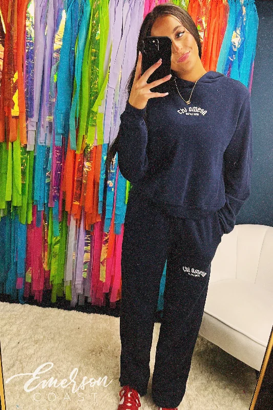 Chi Omega Navy Embroidered Hoodie and Sweatpant Set