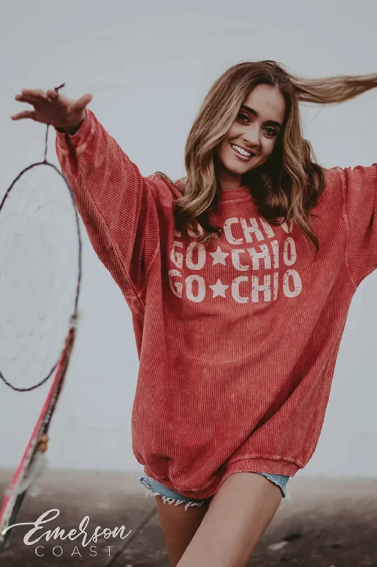 Chi Omega Red Corduroy Crewneck