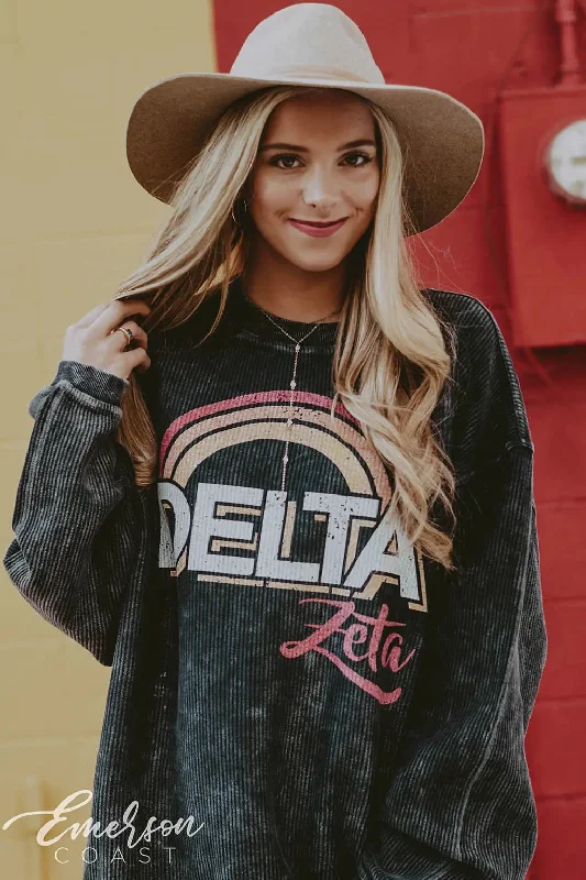 Delta Zeta Rainbow Corduroy Crewneck