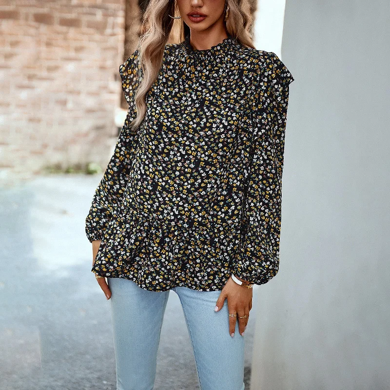 Fashion Round Neck Long Sleeve Floral Top Wholesale Womens Tops