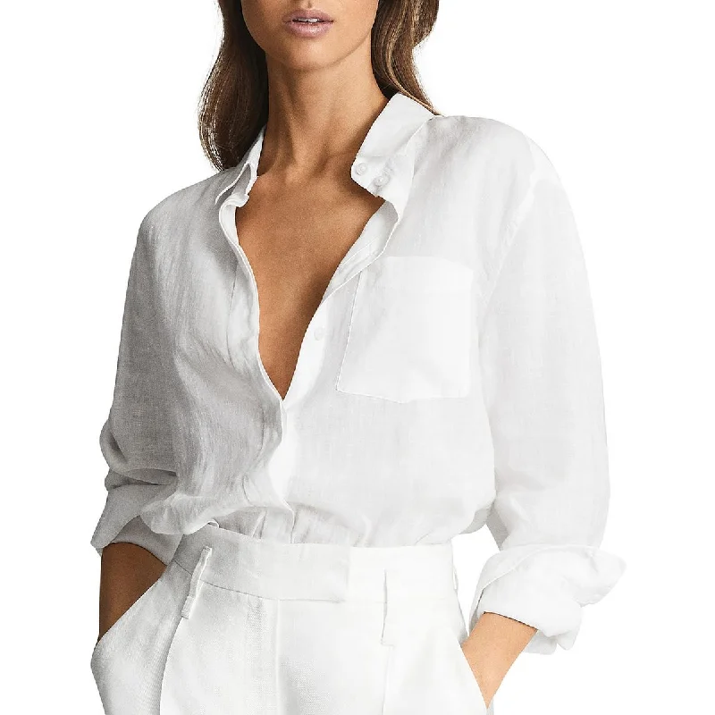 Reiss Womens Linen Long Sleeve Button-Down Top