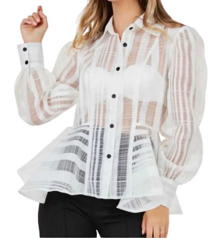 Sheer Long Sleeve Blouse In Off White