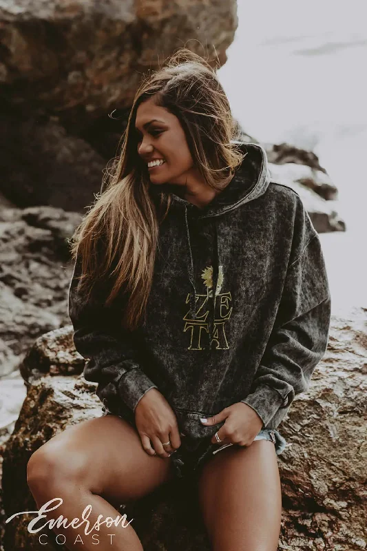 Zeta Tau Alpha Sunflower Mineral Wash Hoodie